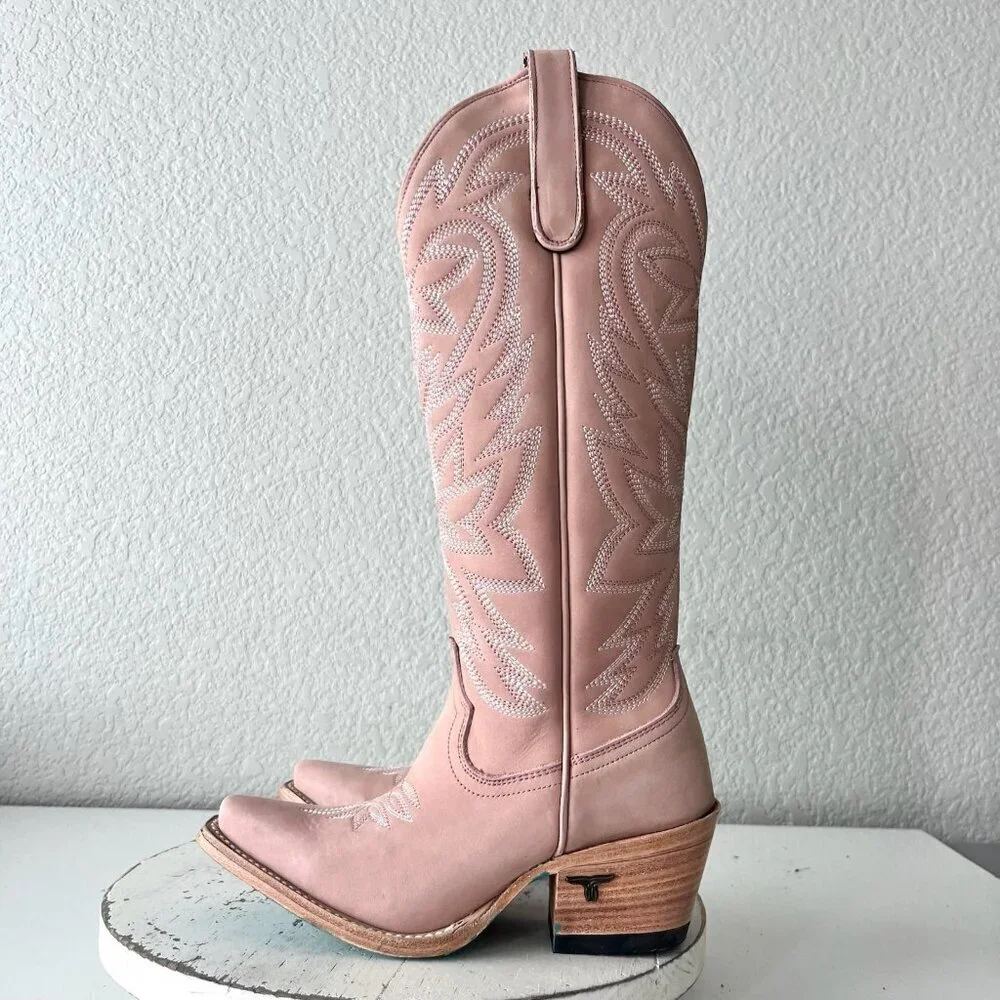 Lane SMOKESHOW Womens Cowboy Boots 5 Pink Leather Western Cowgirl Mid Calf Tall - Picture 6 of 14